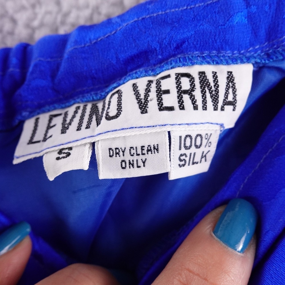 Vintage Levino Verna Silk Jacquard Pant Suit Set Royal Blue Women's M Designer - Picture 9 of 13